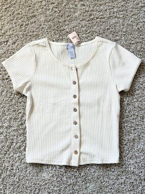 Tilly's West of Melrose Ribbed Button Top Cream Size XS